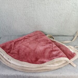 Arhaus Velvet Christmas Tree Skirt Cranberry Red Linen Trim 51SWREDSSKRT